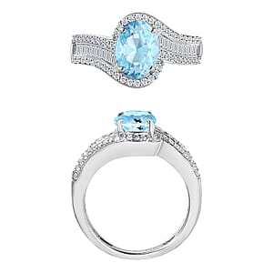 Luxoro Premium Mangoro Aquamarine and G-H I1 Diamond 1.65 ctw Ring in 14K White Gold (Size 10.0) 4.20 Grams (Del. in 10-12 Days)