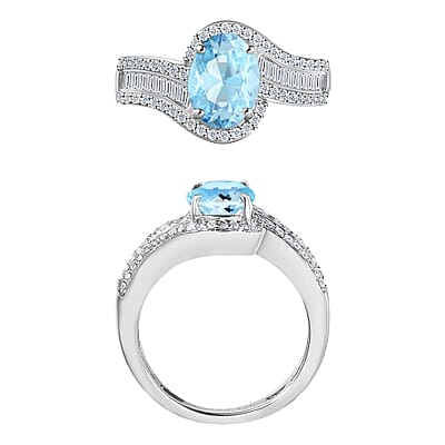 Luxoro Premium Mangoro Aquamarine and G-H I1 Diamond 1.65 ctw Ring in 14K White Gold (Size 10.0) 6.3 Grams