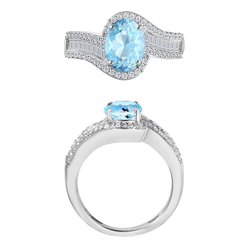 Luxoro Premium Mangoro Aquamarine and G-H I1 Diamond 1.65 ctw Ring in 14K White Gold (Size 10.0) 6.3 Grams