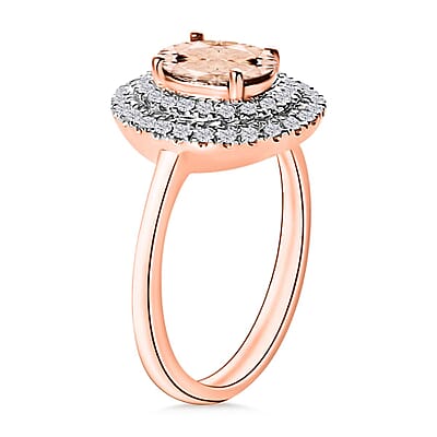 D'Joy Marropino Morganite and White Zircon 1.60 ctw Double Halo Ring in 18K Vermeil Rose Gold Over Sterling Silver (Size 5.5)