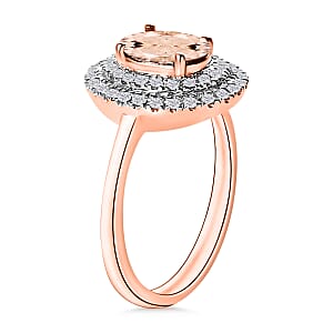 Pink Morganite and White Zircon 1.65 ctw Double Halo Ring in 18K Vermeil Rose Gold Over Sterling Silver (Size 10.0) (Del. in 10-12 Days)