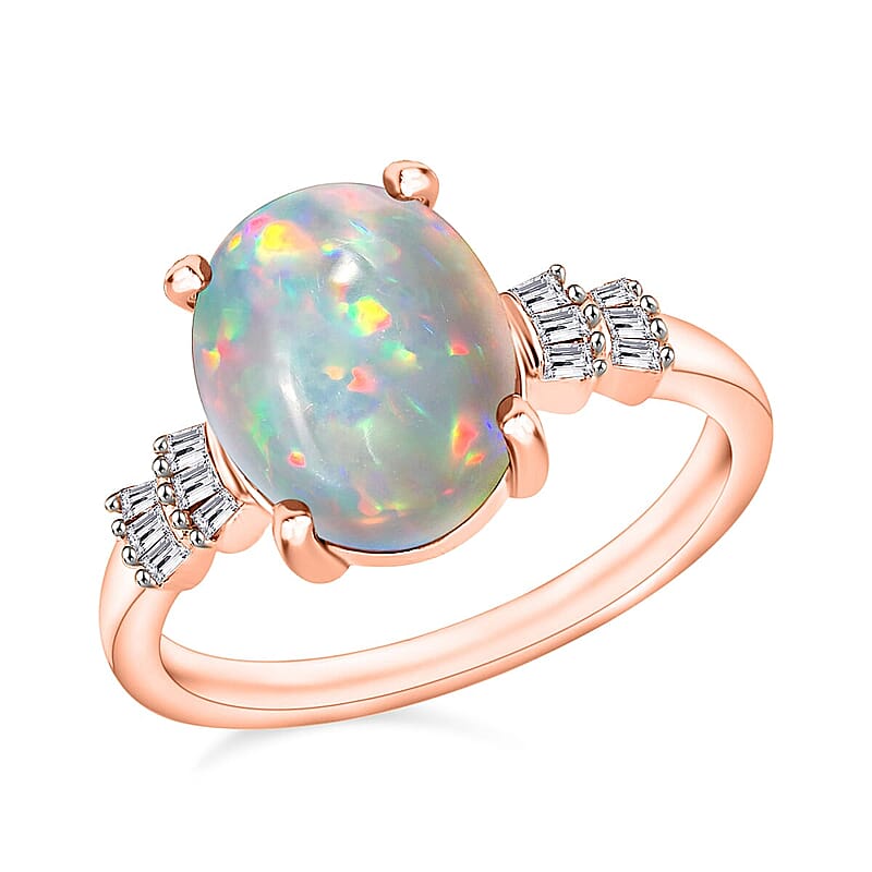 D'Joy Ethiopian Welo Opal and Diamond Ring in 18K Vermeil Rose Gold Over Sterling Silver 1.70 ctw (Size 10.0)
