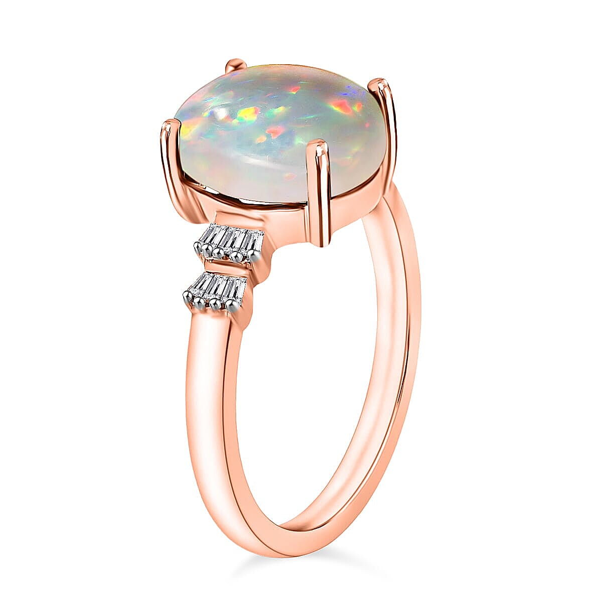 D'Joy Premium Ethiopian Welo Opal and Diamond 1.85 ctw Ring in 18K Vermeil Rose Gold Over Sterling Silver (Size 10.0) (Del. in 10-12 Days) image number 2