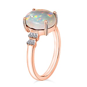 D'Joy Ethiopian Welo Opal and Diamond Ring in 18K Vermeil Rose Gold Over Sterling Silver 1.70 ctw (Size 10.0)