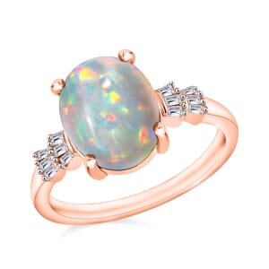 D'Joy Premium Ethiopian Welo Opal and Diamond 1.85 ctw Ring in 18K Vermeil Rose Gold Over Sterling Silver (Size 5.5)
