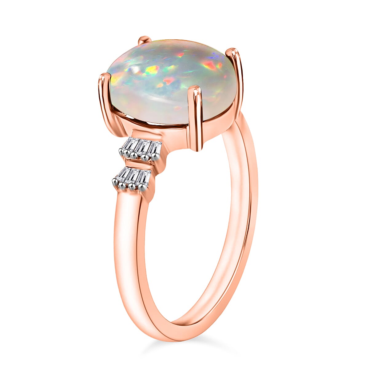 D'Joy Premium Ethiopian Welo Opal and Diamond 1.85 ctw Ring in 18K Vermeil Rose Gold Over Sterling Silver (Size 5.5) image number 2