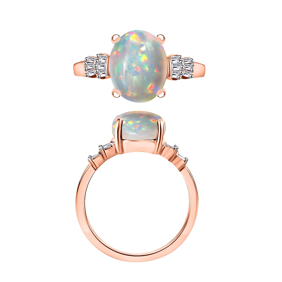 D'Joy Premium Ethiopian Welo Opal and Diamond 1.85 ctw Ring in 18K Vermeil Rose Gold Over Sterling Silver (Size 5.5) image number 3