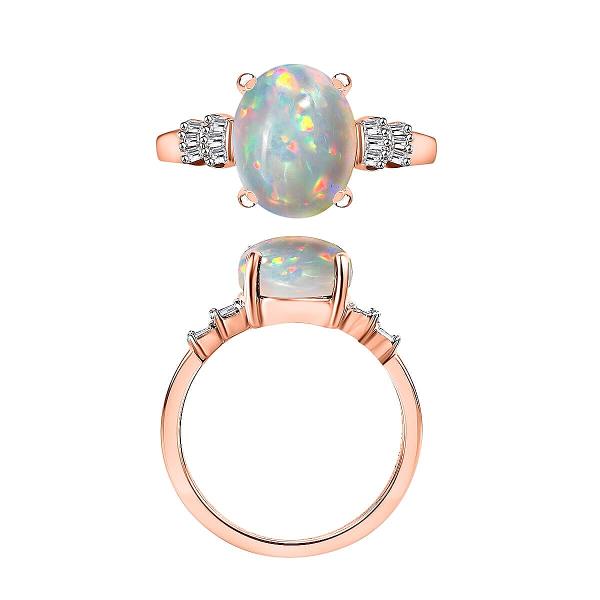 D'Joy Ethiopian Welo Opal and Diamond Ring in 18K Vermeil Rose Gold Over Sterling Silver 1.70 ctw (Size 7.5) (Del. In 10-12 Days) image number 3