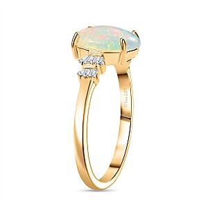 Premium Ethiopian Welo Opal and Diamond 1.85 ctw Ring in 18K Vermeil Yellow Gold Over Sterling Silver (Size 5.5)
