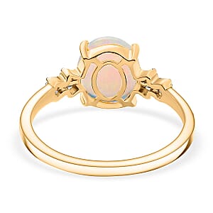 Premium Ethiopian Welo Opal and Diamond 1.85 ctw Ring in 18K Vermeil Yellow Gold Over Sterling Silver (Size 5.5)