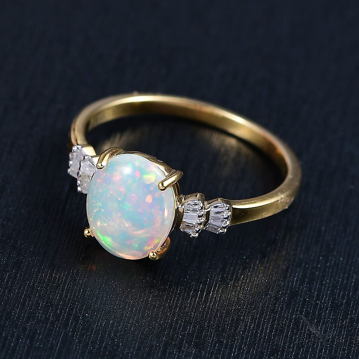 D'Joy Premium Ethiopian Welo Opal and Diamond 1.85 ctw Ring in 18K Vermeil Yellow Gold Over Sterling Silver (Size 8.0) (Del. in 10-12 Days) image number 1