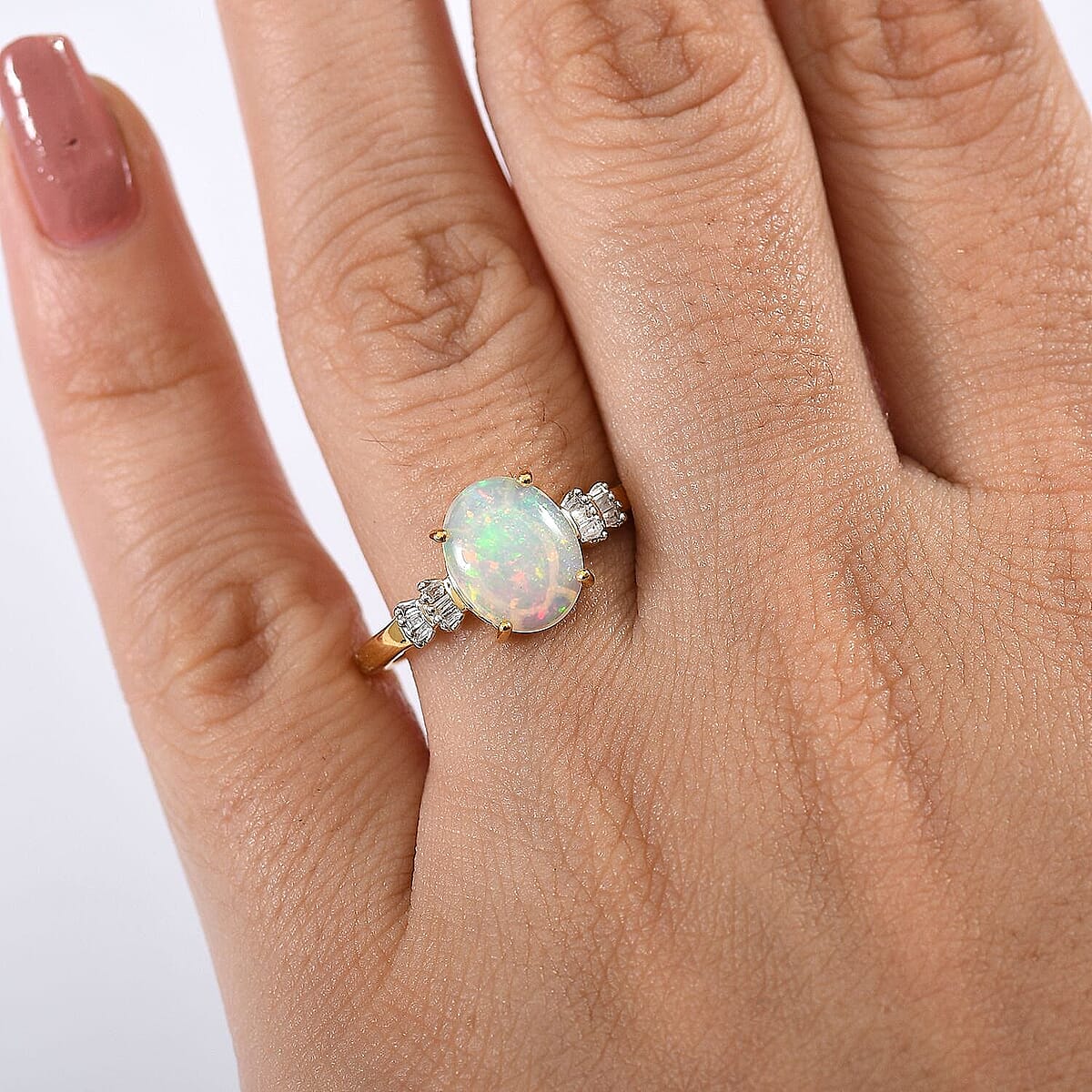 D'Joy Premium Ethiopian Welo Opal and Diamond 1.85 ctw Ring in 18K Vermeil Yellow Gold Over Sterling Silver (Size 8.0) (Del. in 10-12 Days) image number 2
