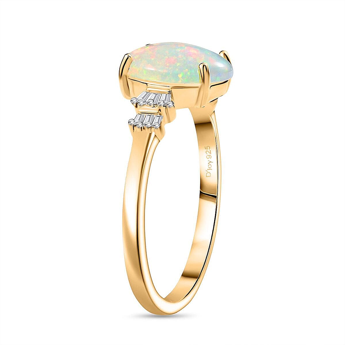 D'Joy Premium Ethiopian Welo Opal and Diamond 1.85 ctw Ring in 18K Vermeil Yellow Gold Over Sterling Silver (Size 8.0) (Del. in 10-12 Days) image number 3