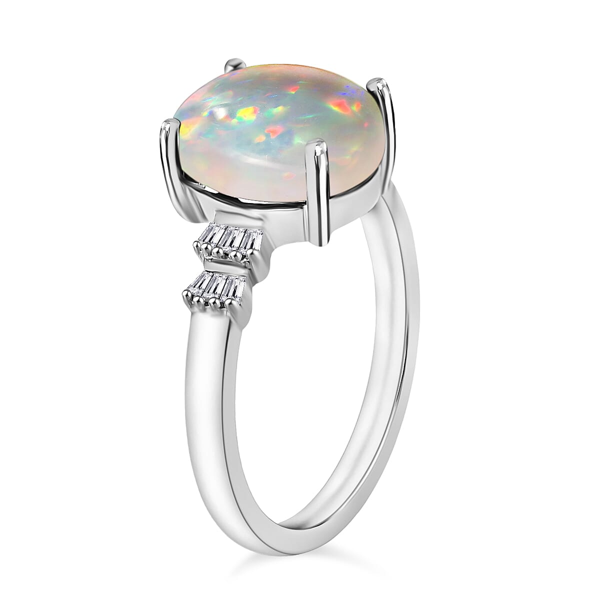 D'Joy Premium Ethiopian Welo Opal and Diamond 1.85 ctw Ring in Rhodium Over Sterling Silver (Size 4.5) (Del. in 10-12 Days) image number 2