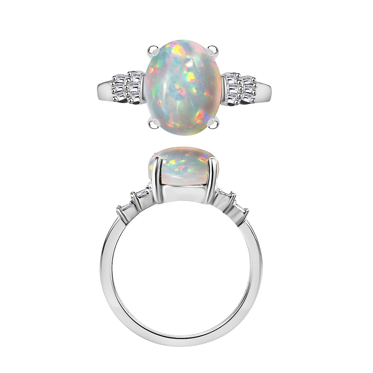 Premium Ethiopian Welo Opal and Diamond 1.85 ctw Ring in Rhodium Over Sterling Silver (Size 9.0) (Del. in 10-12 Days) image number 3