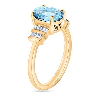 Luxoro Premium Mangoro Aquamarine and G-H I1 Diamond 1.80 ctw Ring in 14K Yellow Gold (Size 10.0) 4 Grams