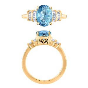 Luxoro Premium Mangoro Aquamarine and G-H I1 Diamond 1.80 ctw Ring in 14K Yellow Gold (Size 10.0) (Del. in 10-12 Days)