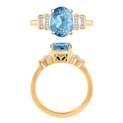 Luxoro Premium Mangoro Aquamarine and G-H I1 Diamond 1.80 ctw Ring in 14K Yellow Gold (Size 10.0) 4 Grams