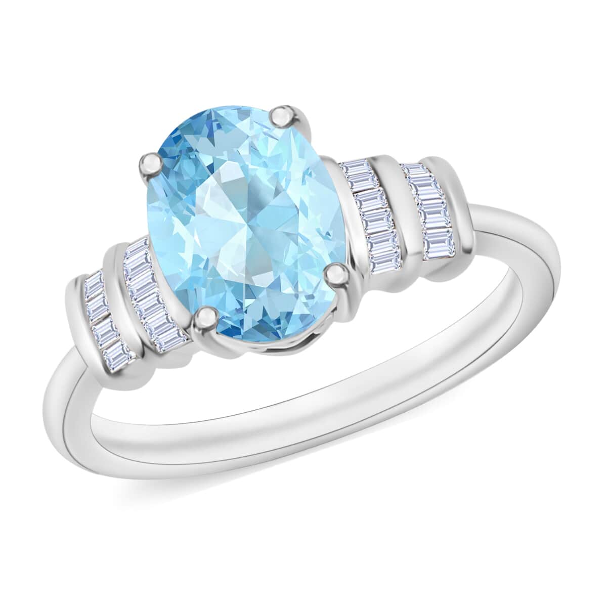 Luxoro Premium Mangoro Aquamarine and G-H I1 Diamond 1.80 ctw Ring in 14K White Gold (Size 12.0) image number 0