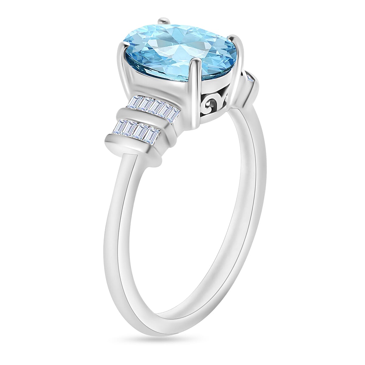 Luxoro Premium Mangoro Aquamarine and G-H I1 Diamond 1.80 ctw Ring in 14K White Gold (Size 6.5) image number 2