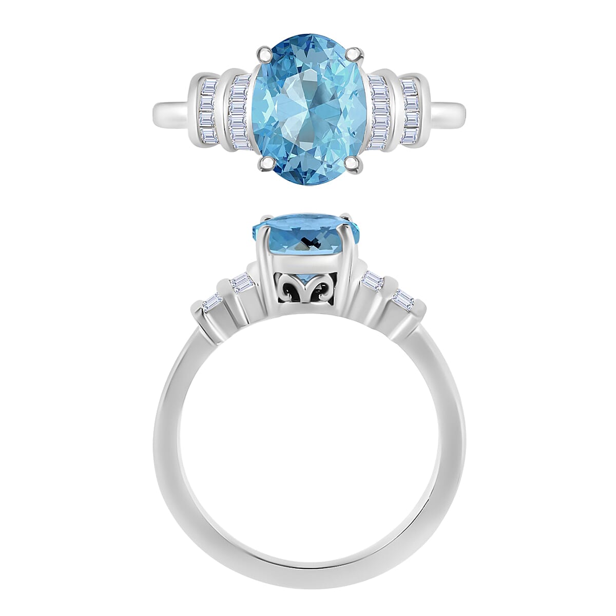 Luxoro Premium Mangoro Aquamarine and G-H I1 Diamond 1.80 ctw Ring in 14K White Gold (Size 6.5) image number 3