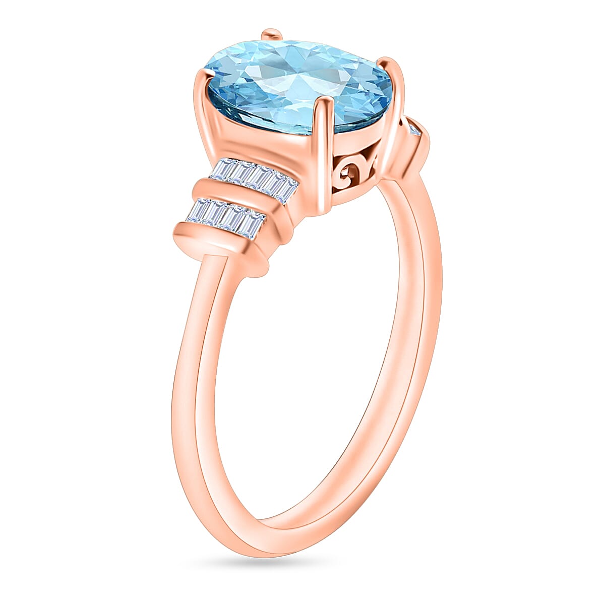 Luxoro Premium Mangoro Aquamarine and G-H I1 Diamond 1.80 ctw Ring in 14K Rose Gold (Size 8.5) (Del. in 10-12 Days) image number 2