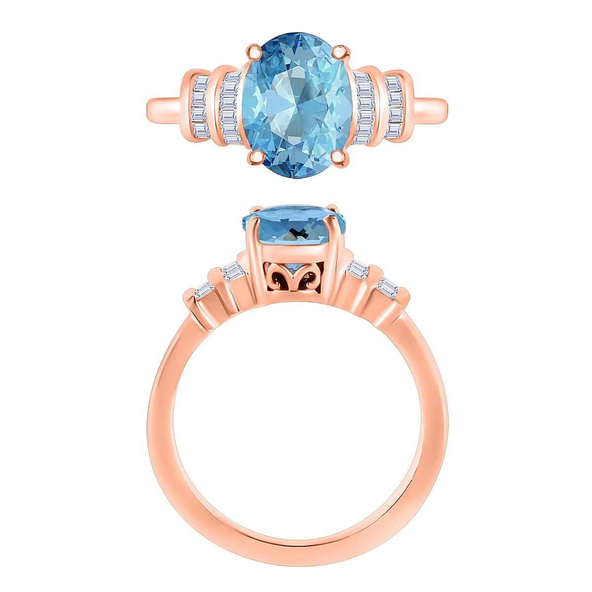 Luxoro Premium Mangoro Aquamarine and G-H I1 Diamond 1.80 ctw Ring in 14K Rose Gold (Size 8.5) (Del. in 10-12 Days) image number 3