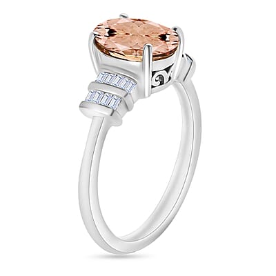Luxoro Premium Pink Morganite and G-H I1 Diamond 1.90 ctw Ring in 14K White Gold (Size 10.0) 4 Grams