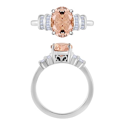 Luxoro Premium Pink Morganite and G-H I1 Diamond 1.90 ctw Ring in 14K White Gold (Size 10.0) 4 Grams