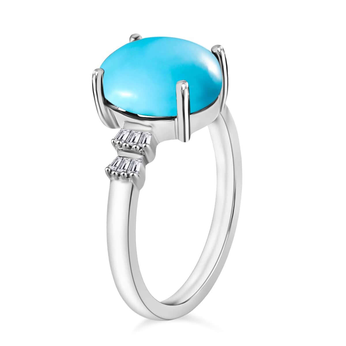 Luxoro Premium Sleeping Beauty Turquoise and G-H I1 Diamond 2.65 ctw Ring in 14K White Gold (Size 10.0) image number 2