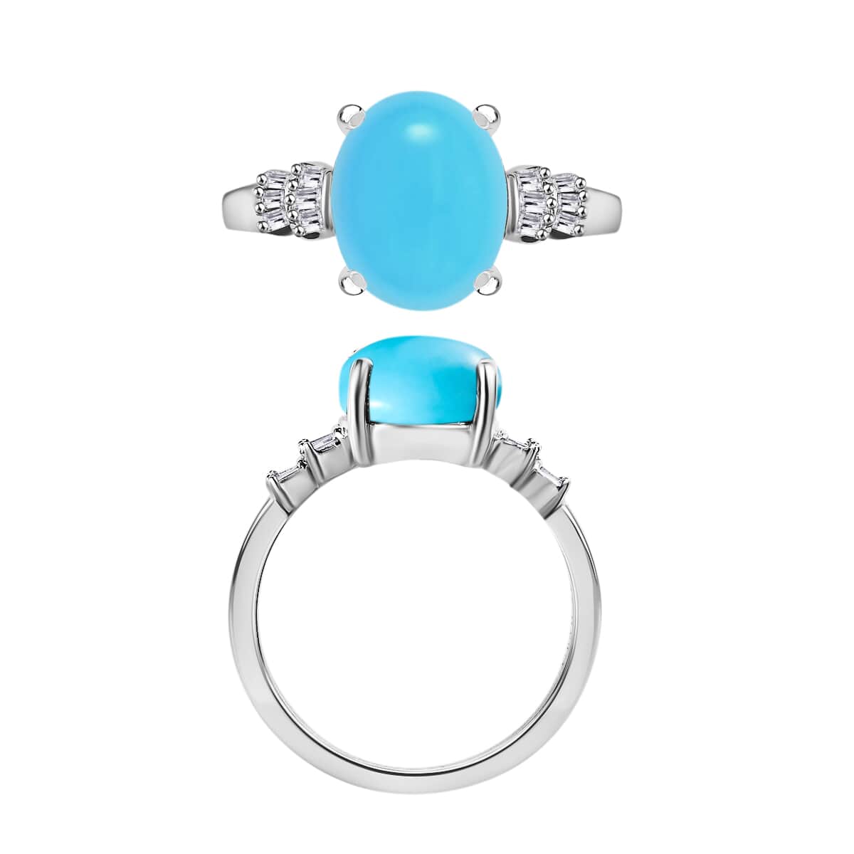 Luxoro Premium Sleeping Beauty Turquoise and G-H I1 Diamond 2.65 ctw Ring in 14K White Gold (Size 10.0) image number 3