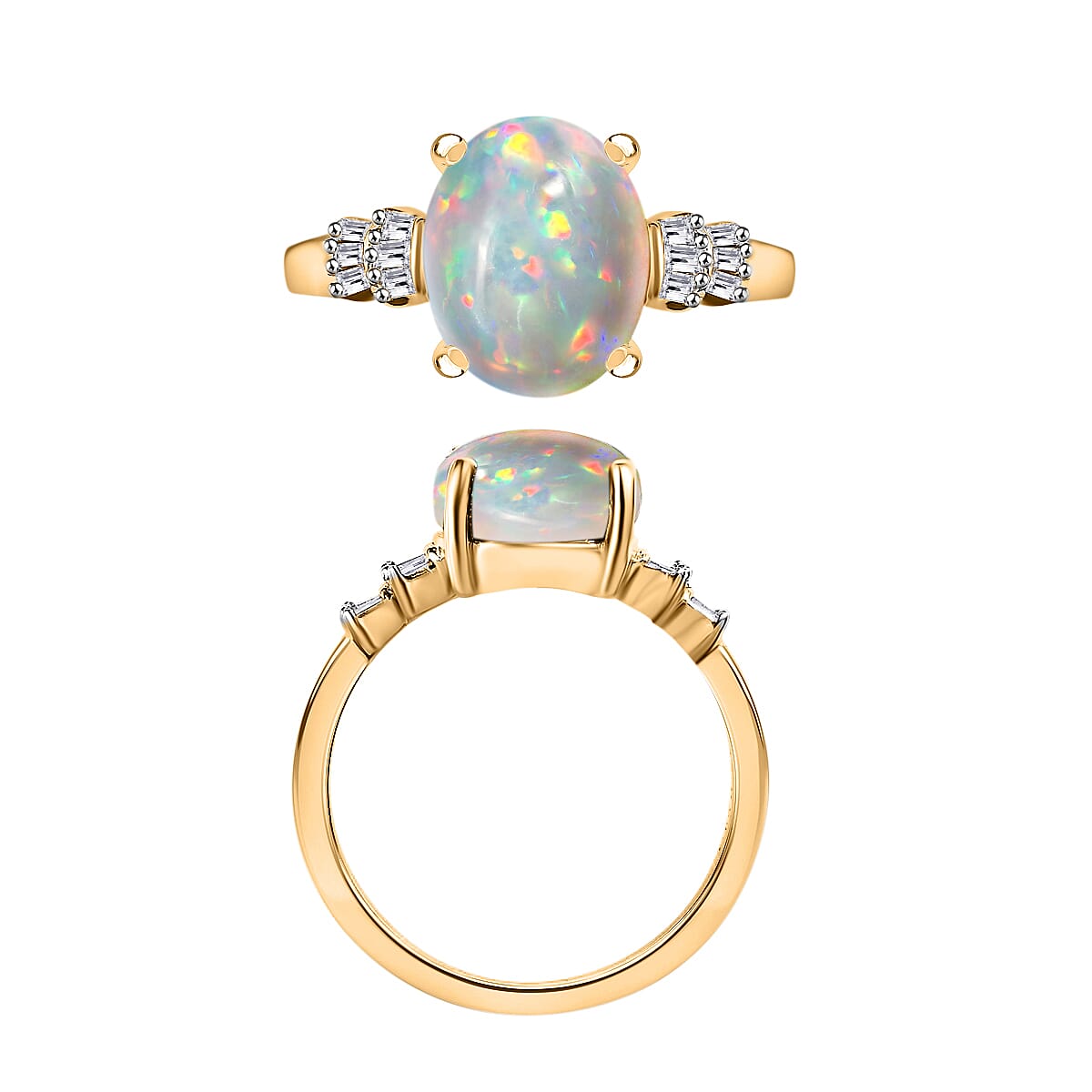 Luxoro Premium Ethiopian Welo Opal and G-H I1 Diamond 1.85 ctw Ring in 14K Yellow Gold (Size 12.0) (Del. in 10-12 Days) image number 3