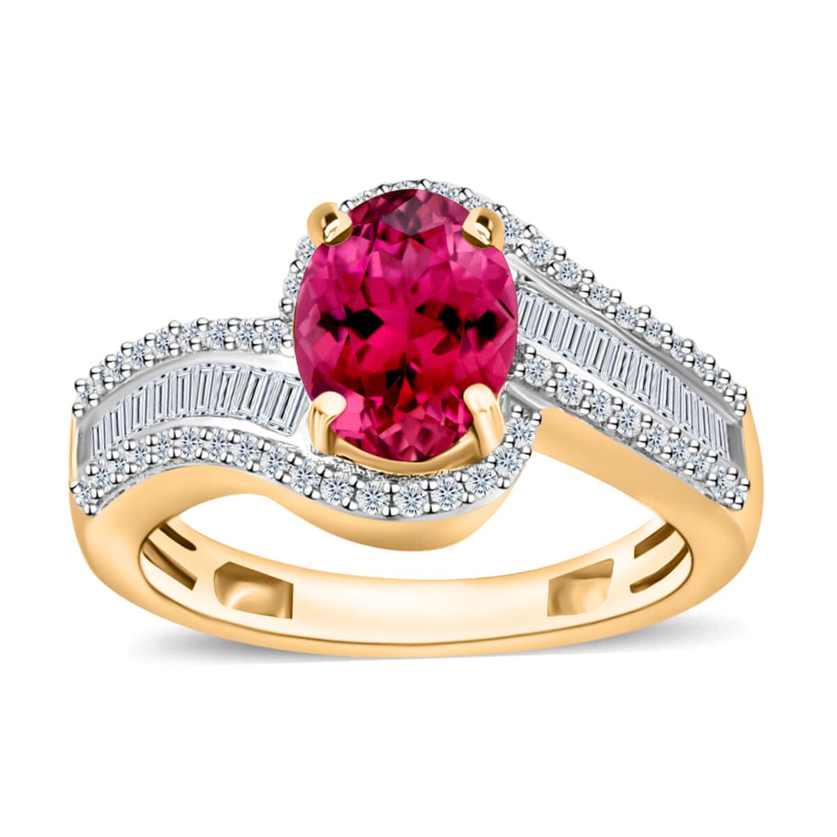 Luxoro Premium Ouro Fino Rubellite and G-H I1 Diamond 1.65 ctw Ring in 14K Yellow Gold (Size 8.0) 4.20 Grams image number 0