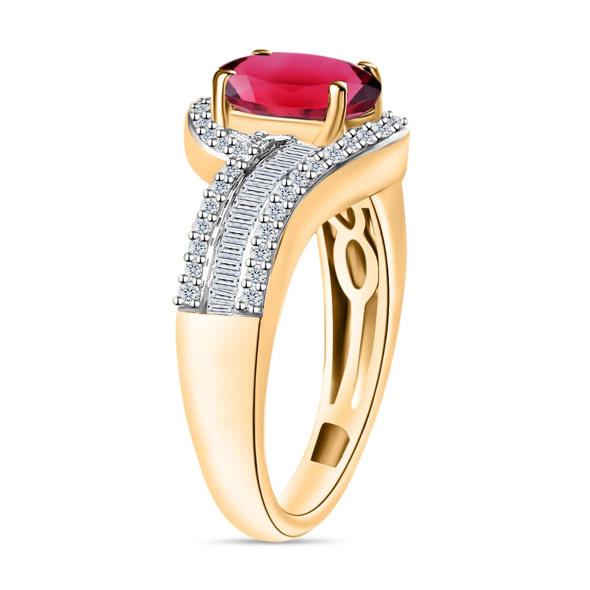 Luxoro Premium Ouro Fino Rubellite and G-H I1 Diamond 1.65 ctw Ring in 14K Yellow Gold (Size 8.0) 4.20 Grams image number 2