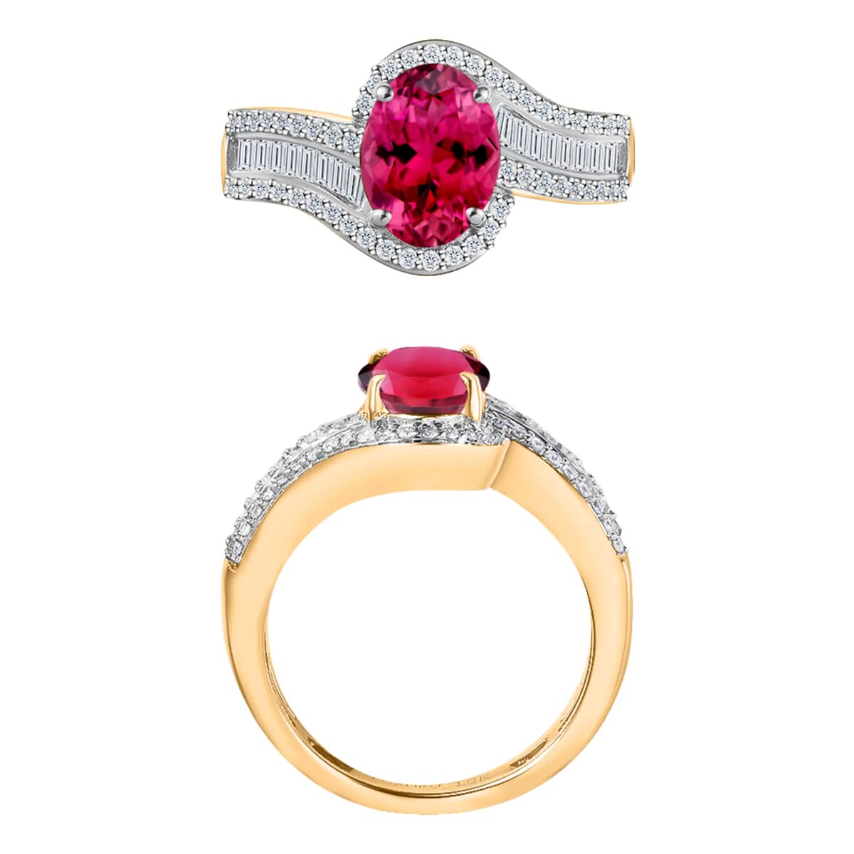 Luxoro Premium Ouro Fino Rubellite and G-H I1 Diamond 1.65 ctw Ring in 14K Yellow Gold (Size 8.0) 4.20 Grams image number 3