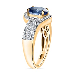 Luxoro Premium Kanchanaburi Blue Sapphire and G-H I1 Diamond 1.75 ctw Ring in 14K Yellow Gold (Size 11.0) 4.20 Grams (Del. in 10-12 Days)