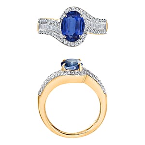 Luxoro Premium Kanchanaburi Blue Sapphire and G-H I1 Diamond 1.75 ctw Ring in 14K Yellow Gold (Size 4.5) 4.20 Grams (Del. in 10-12 Days)