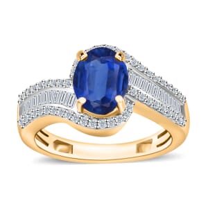 Luxoro Premium Kanchanaburi Blue Sapphire and G-H I1 Diamond 1.75 ctw Ring in 14K Yellow Gold (Size 8.0) 4.20 Grams