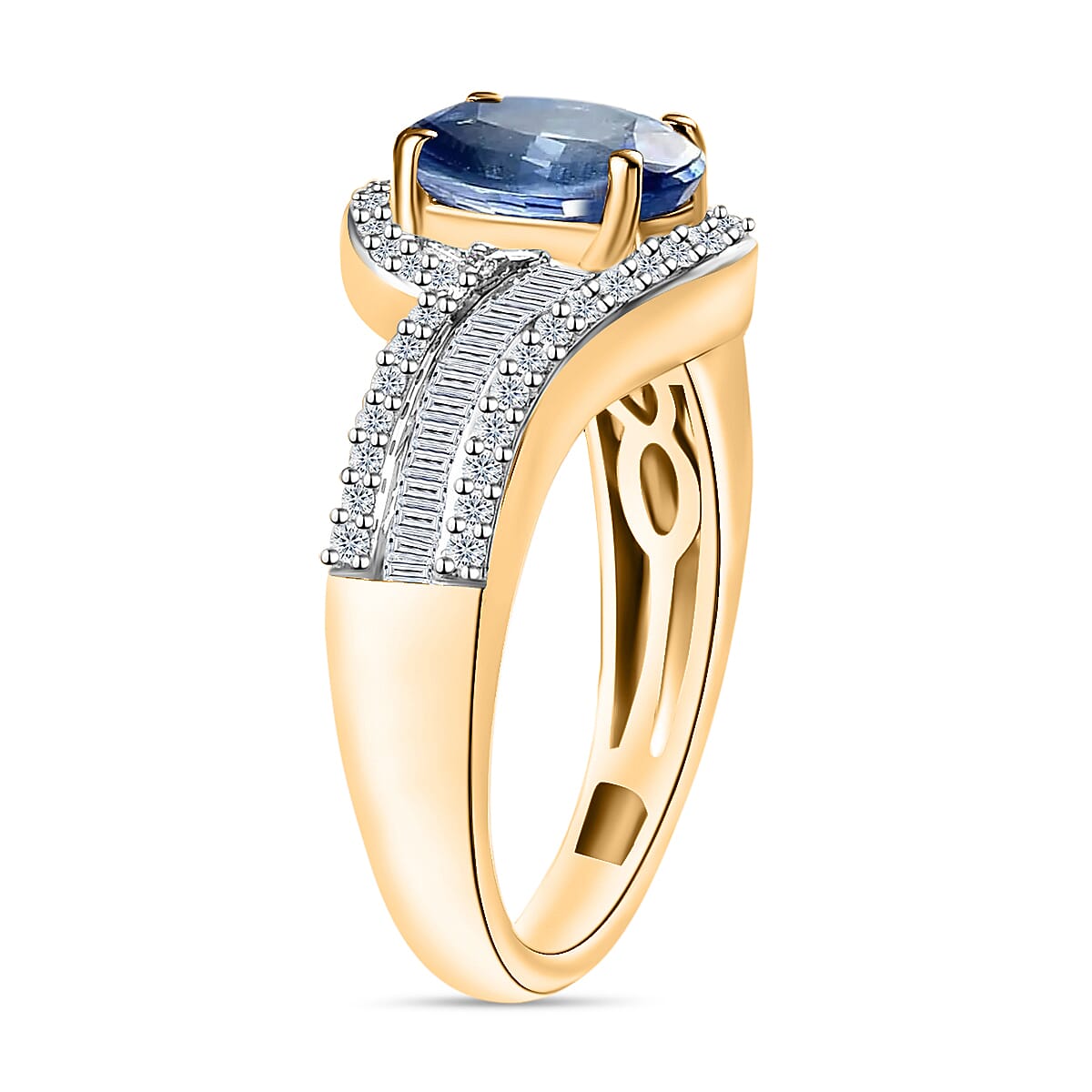 Luxoro Premium Kanchanaburi Blue Sapphire and G-H I1 Diamond 1.75 ctw Ring in 14K Yellow Gold (Size 8.0) 6.3 Grams