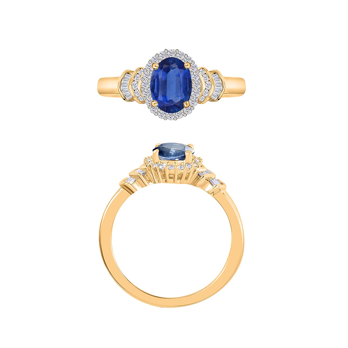 Luxoro Premium Kanchanaburi Blue Sapphire and G-H I1 Diamond 1.66 ctw Ring in 14K Yellow Gold (Size 4.5) image number 3
