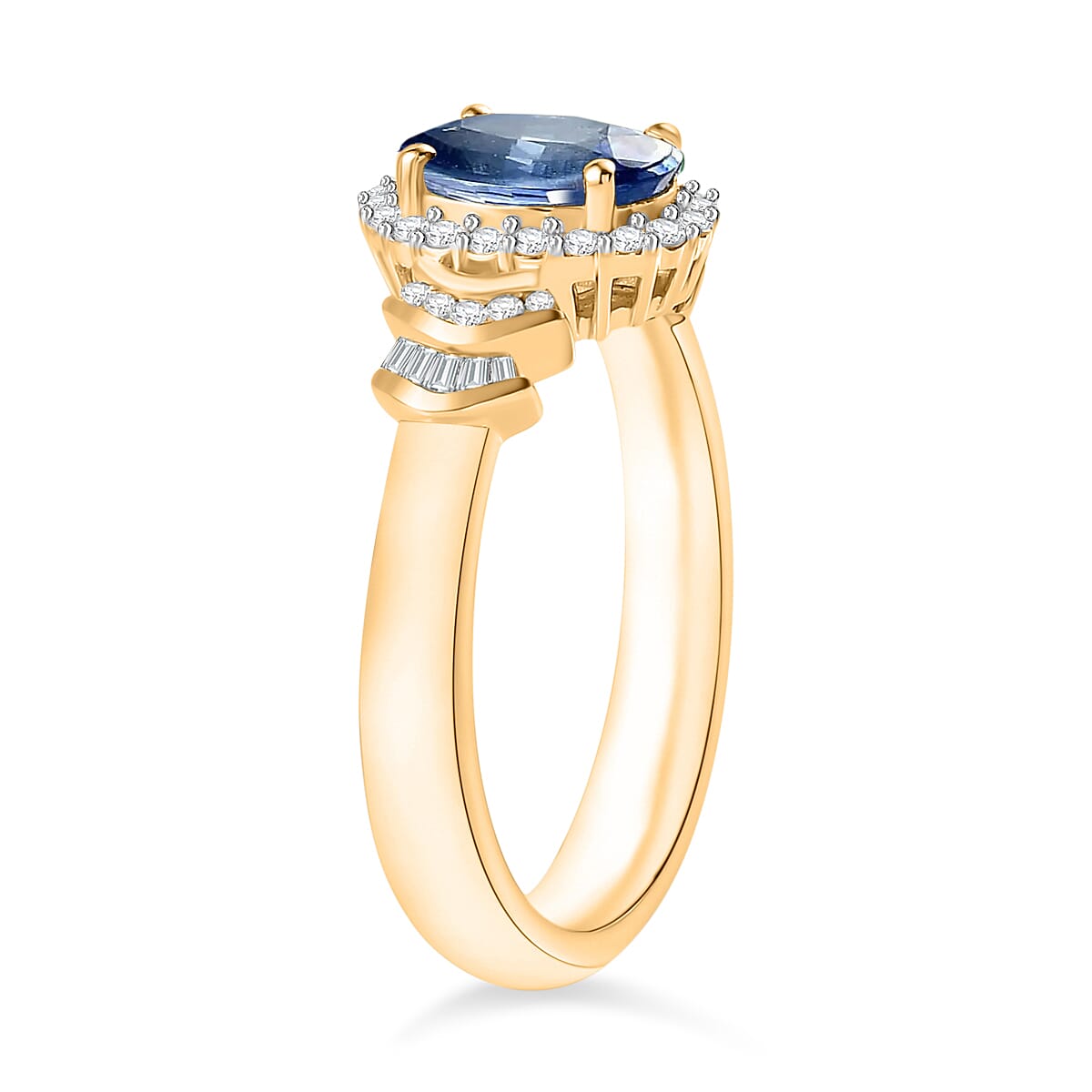 Luxoro Premium Kanchanaburi Blue Sapphire and G-H I1 Diamond 1.66 ctw Ring in 14K Yellow Gold (Size 7.5) (Del. in 10-12 Days) image number 2