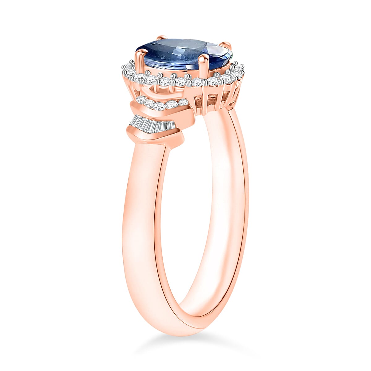 Luxoro Premium Kanchanaburi Blue Sapphire and G-H I1 Diamond 1.66 ctw Ring in 14K Rose Gold (Size 6.0) image number 2
