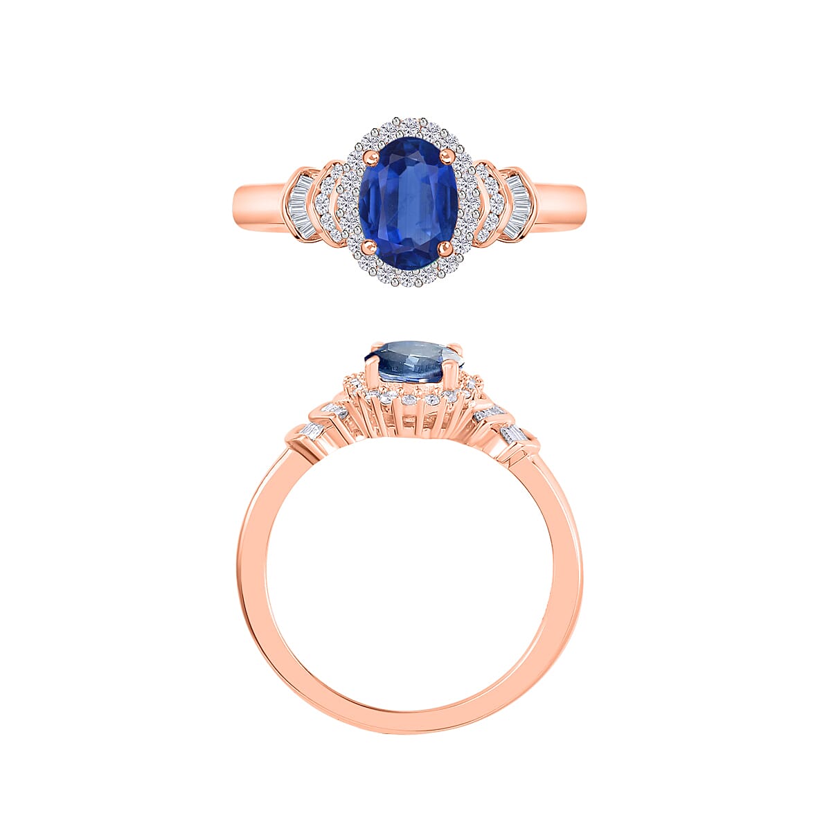 Luxoro Premium Kanchanaburi Blue Sapphire and G-H I1 Diamond 1.66 ctw Ring in 14K Rose Gold (Size 6.0) image number 3
