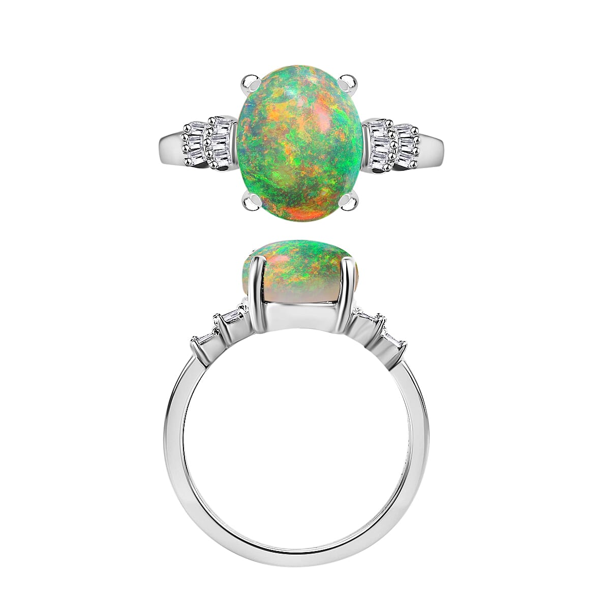 Rhapsody AAAA Ethiopian Welo Opal and E-F VS2 Diamond 1.85 ctw Ring in 950 Platinum (Size 11.0) image number 3