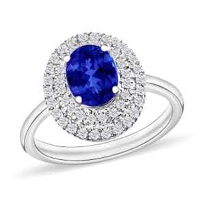 Rhapsody AAAA Tanzanite and E-F VS2 Diamond 1.60 ctw Double Halo Ring in 950 Platinum (Size 10.0) 4.50 Grams
