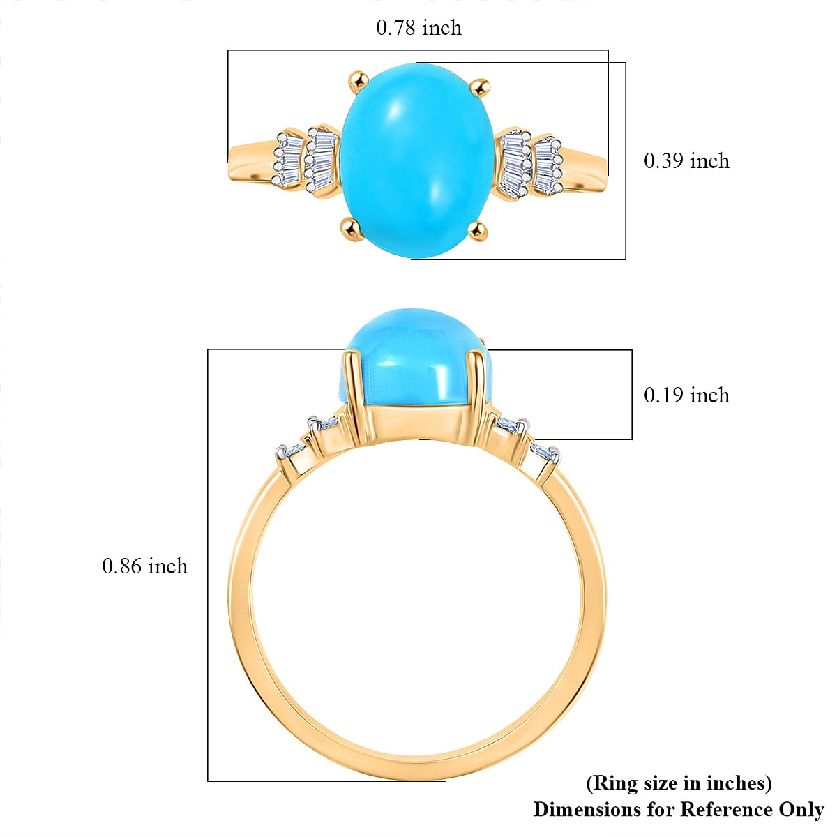 D'Joy Sleeping Beauty Turquoise and Diamond 2.65 ctw Ring in 18K Vermeil Yellow Gold Over Sterling Silver (Size 8.0) (Del. in 10-12 Days) image number 5