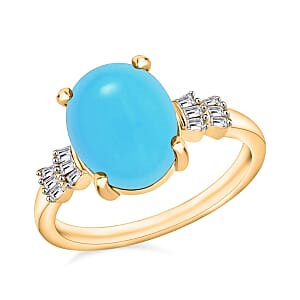 D'Joy Sleeping Beauty Turquoise and Diamond 2.65 ctw Ring in 18K Vermeil Yellow Gold Over Sterling Silver (Size 9.5)