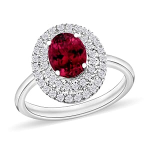 Rhapsody AAAA Ouro Fino Rubellite and E-F VS2 Diamond 1.60 ctw Double Halo Ring in 950 Platinum (Size 10.0)