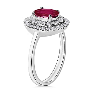 Rhapsody AAAA Mozambique Ruby and Diamond 1.85 ctw E-F VS2 Double Halo Ring in 950 Platinum (Size 10.0) 4.50 Grams (Del. in 10-12 Days)