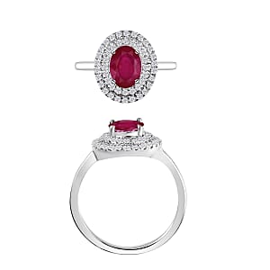 Rhapsody AAAA Mozambique Ruby and Diamond 1.85 ctw E-F VS2 Double Halo Ring in 950 Platinum (Size 10.0) 4.50 Grams (Del. in 10-12 Days)